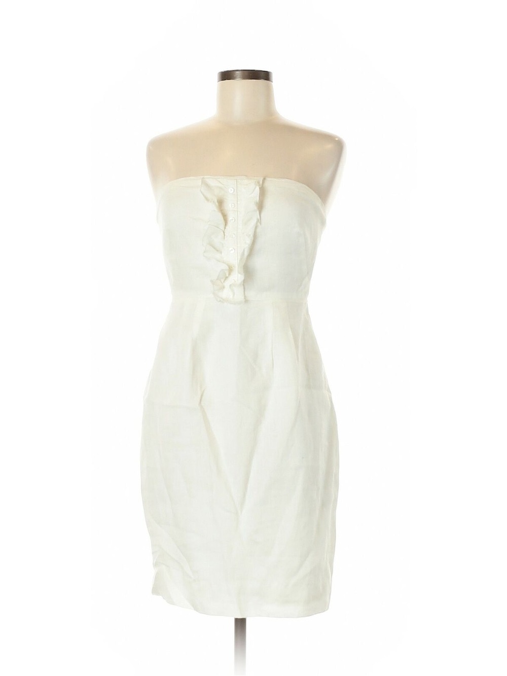 J. Crew Vintage Cream Strapless Linen Dress with Ruffle Front